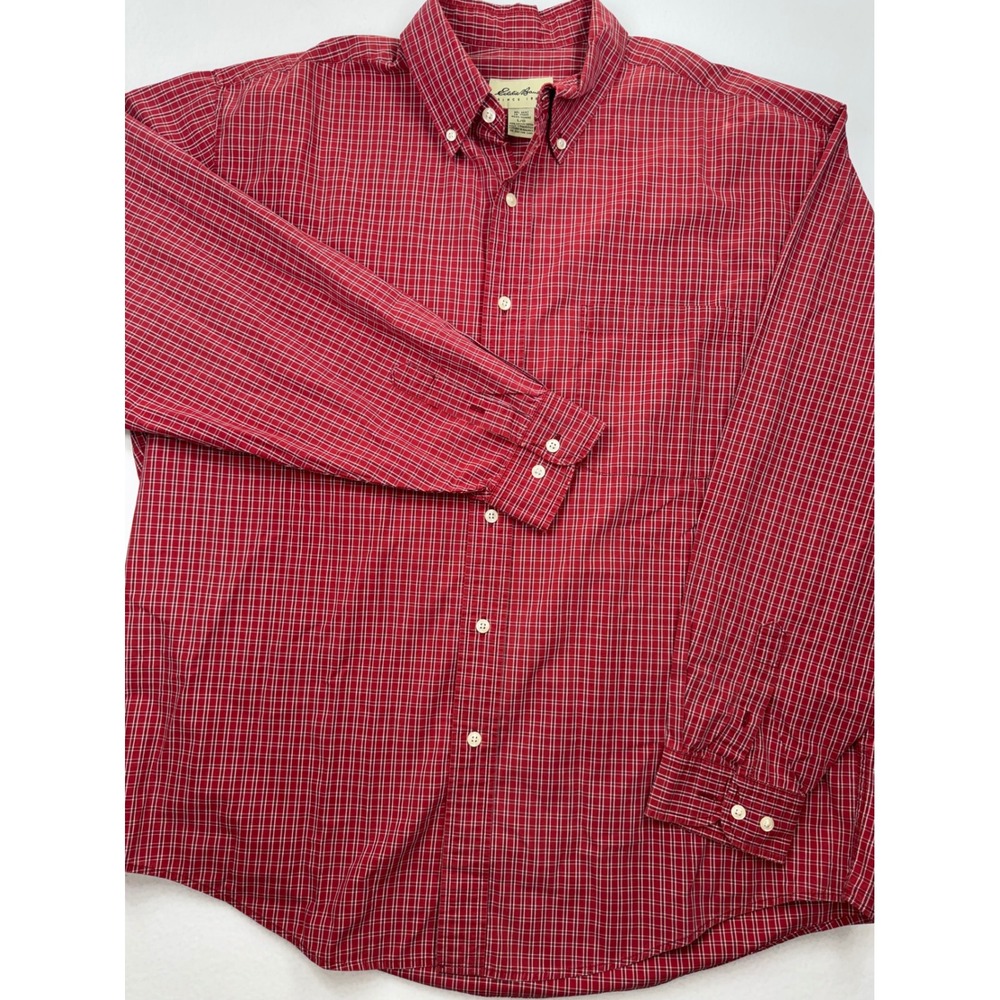 Eddie Bauer Button Front Shirt Mens Large Red Micro Check Plaid Long Sleeve L - Picture 2 of 9